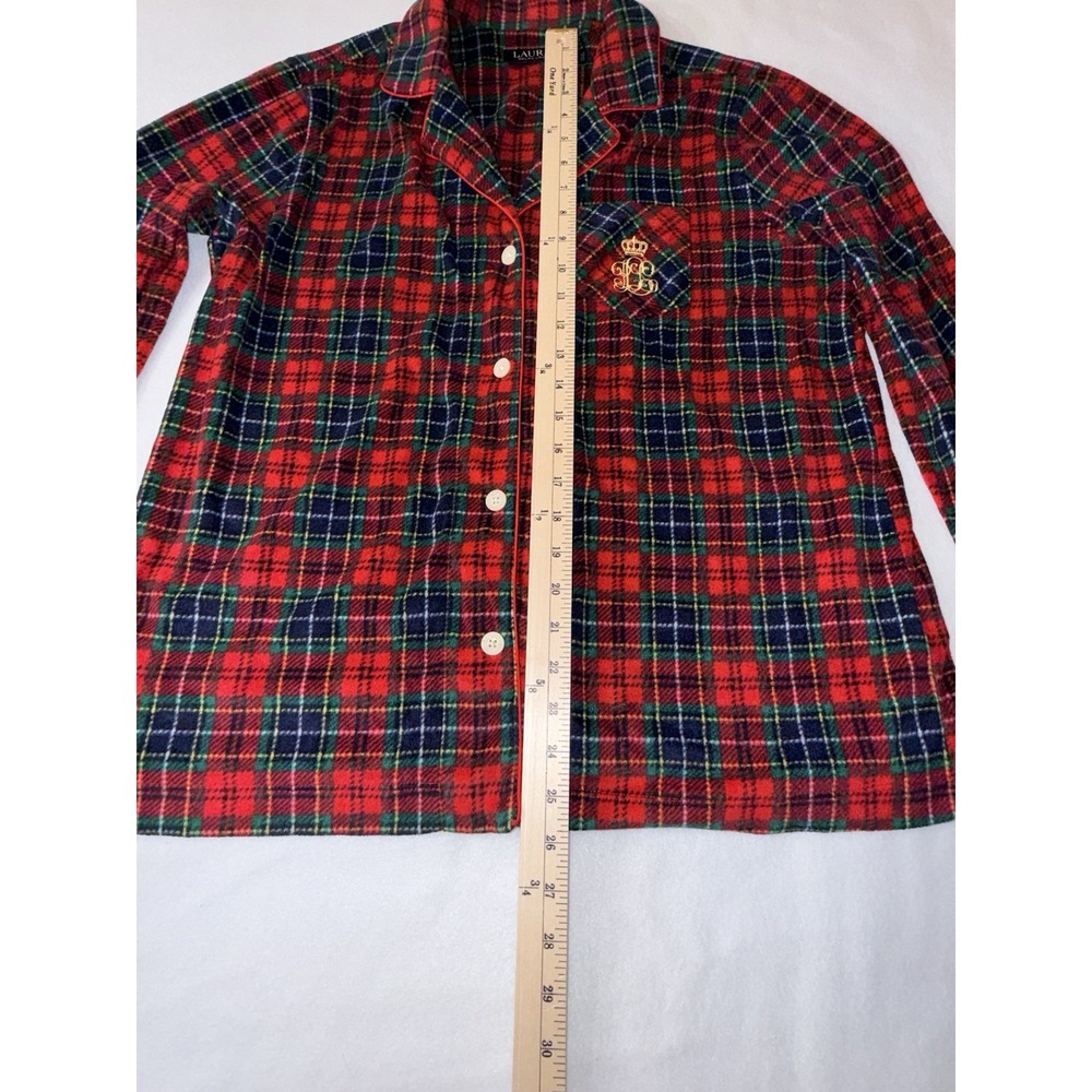 Lauren by Ralph Lauren Women's Red 2-PC Plaid Flannel Pajama Set Size L Crest - Picture 6 of 14